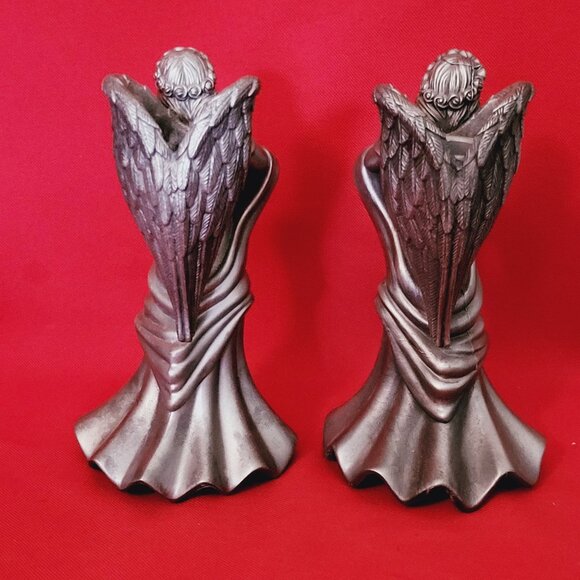 Vintage Metal Pewter Praying Angel Candle Stick Holder Set of 2 - Picture 3 of 14